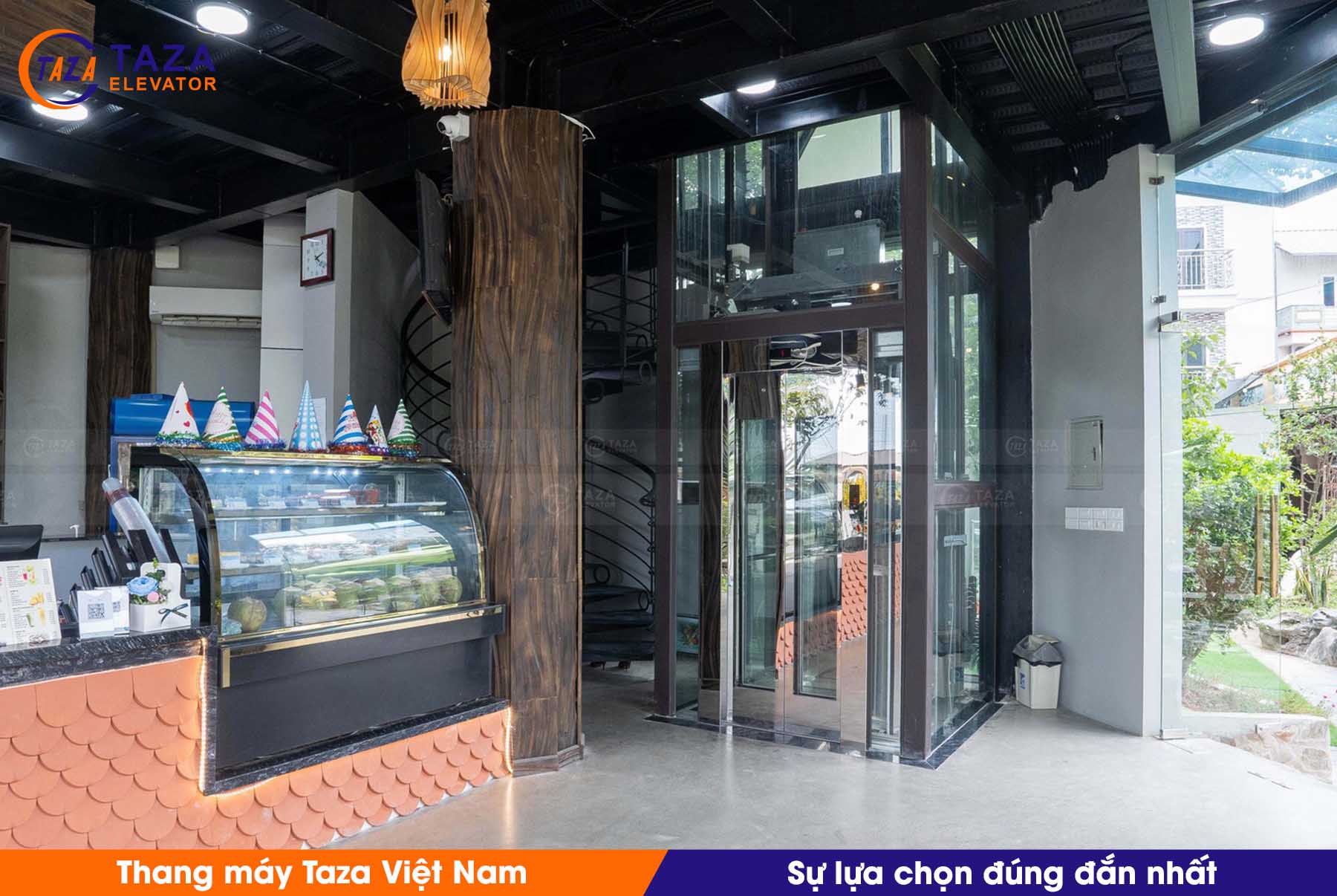 Thang máy kính cho quán cafe - quan sát từng nhịp chuyển động