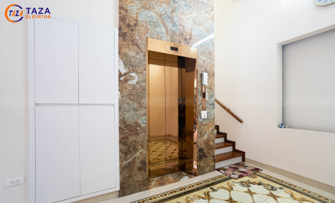 Cửa tầng thang máy inox gương đồng