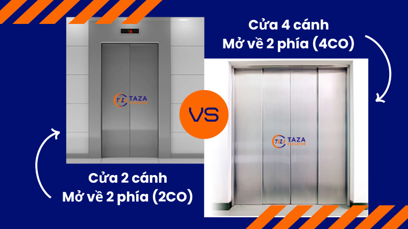 So sánh cửa thang máy 2 cánh - 2CO  và 4 cánh - 4CO