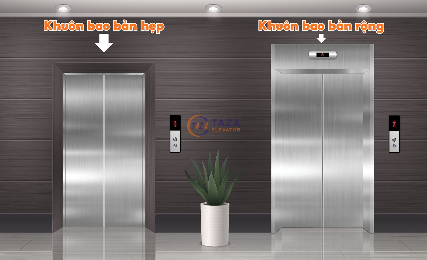 Nên chọn cửa tầng khuôn bao bản rộng hay bản hẹp cho thang máy?
