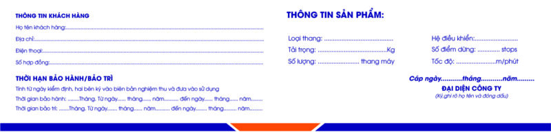 Phiếu bảo hành thang máy Taza