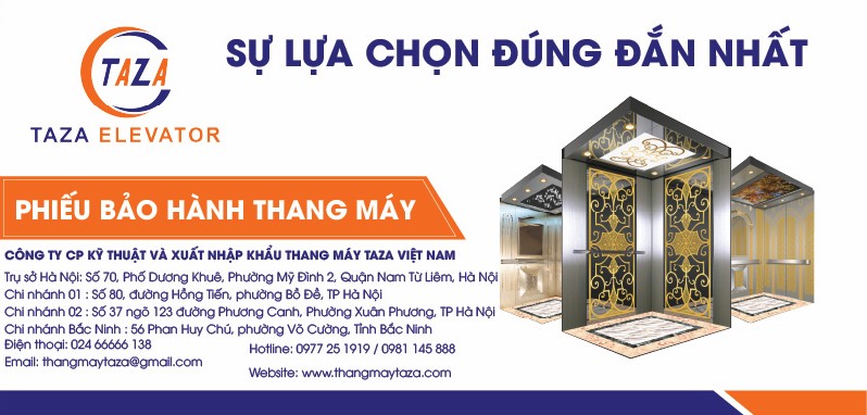 Phiếu bảo hành thang máy Taza