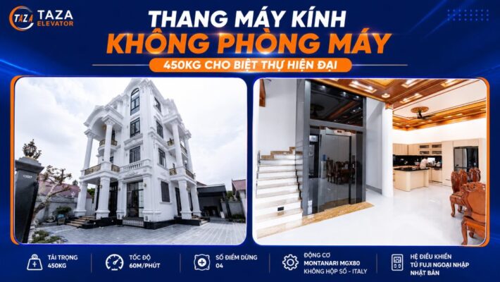 Mẫu thang máy kính không phòng máy 450kg cho biệt thự hiện đại