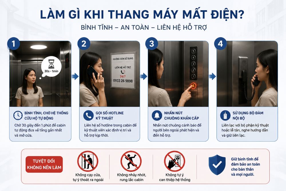 Mất điện khi đi thang máy: Xử lý thế nào?